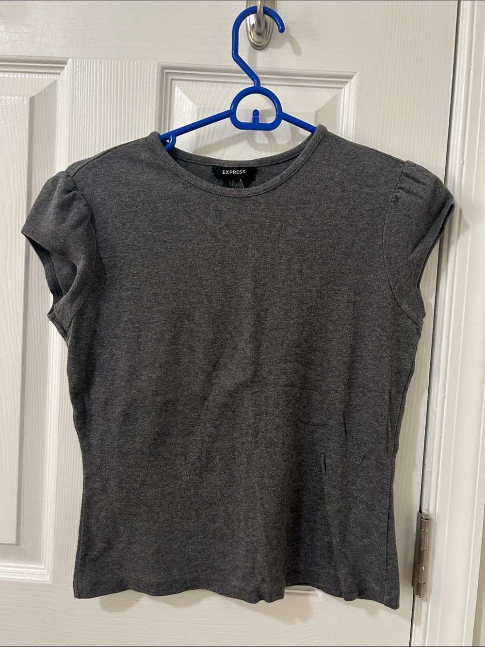 Vintage Express Charcoal Gray Short Sleeve Tee with Puff Shoulders